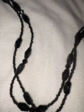 Vintage Black Stone Jet Bead Layered Necklace